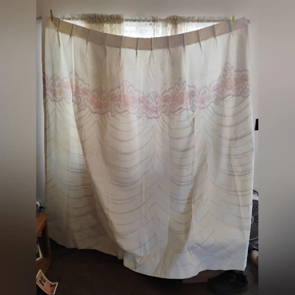 Source Unknown Cream and Pink Accent Curtains